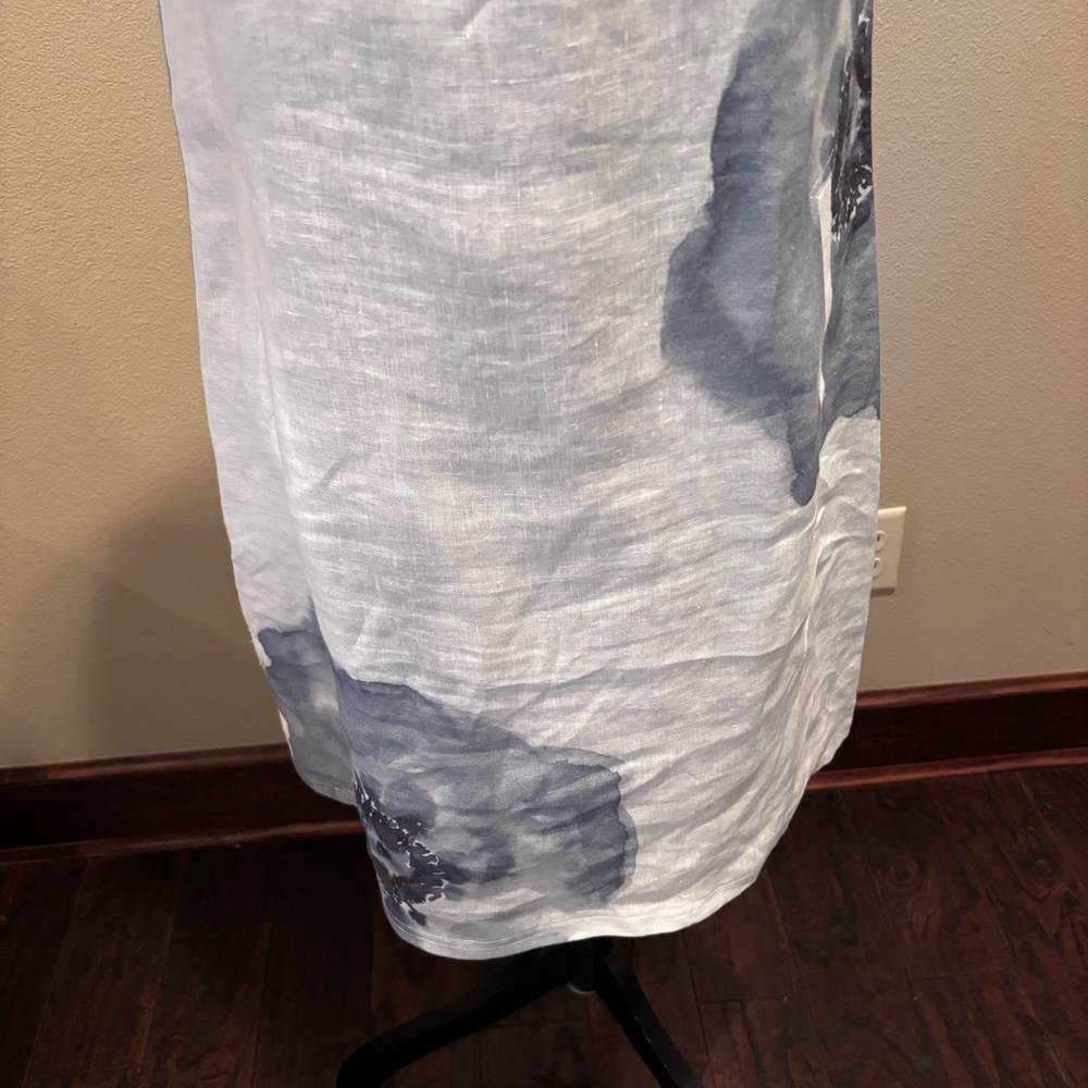 iLinen Linen Dress Watercolor Blue Flower, Medium, Chic Elegant Beach Classy - Picture 6 of 13